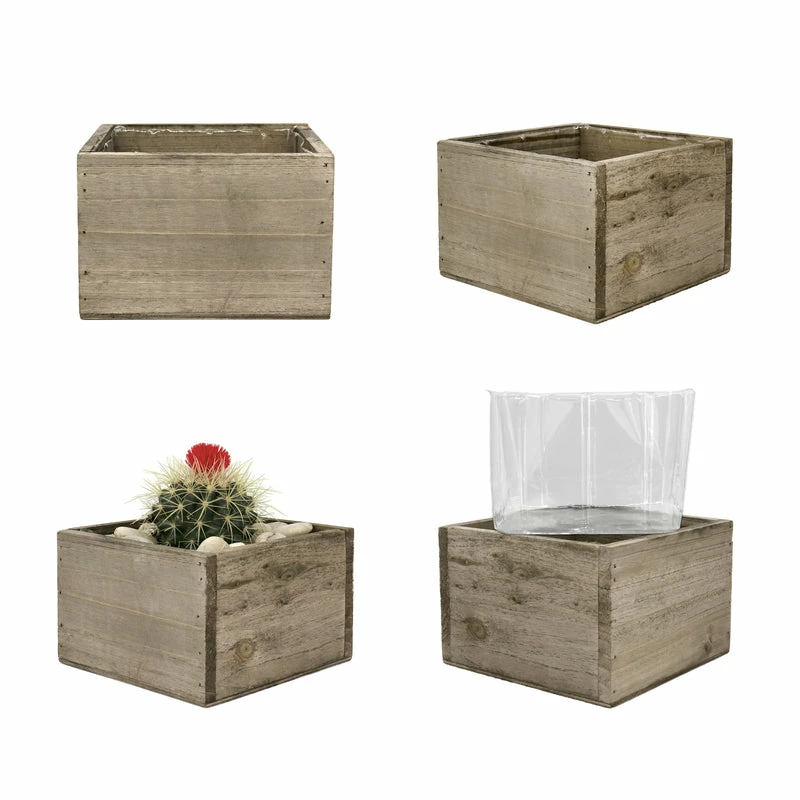 Best reviews of π Modern Vase And Gift 24 PCS Natural Wooden Square Plant Box With Plastic Liner O-6" H-4" π₯° - Image 3