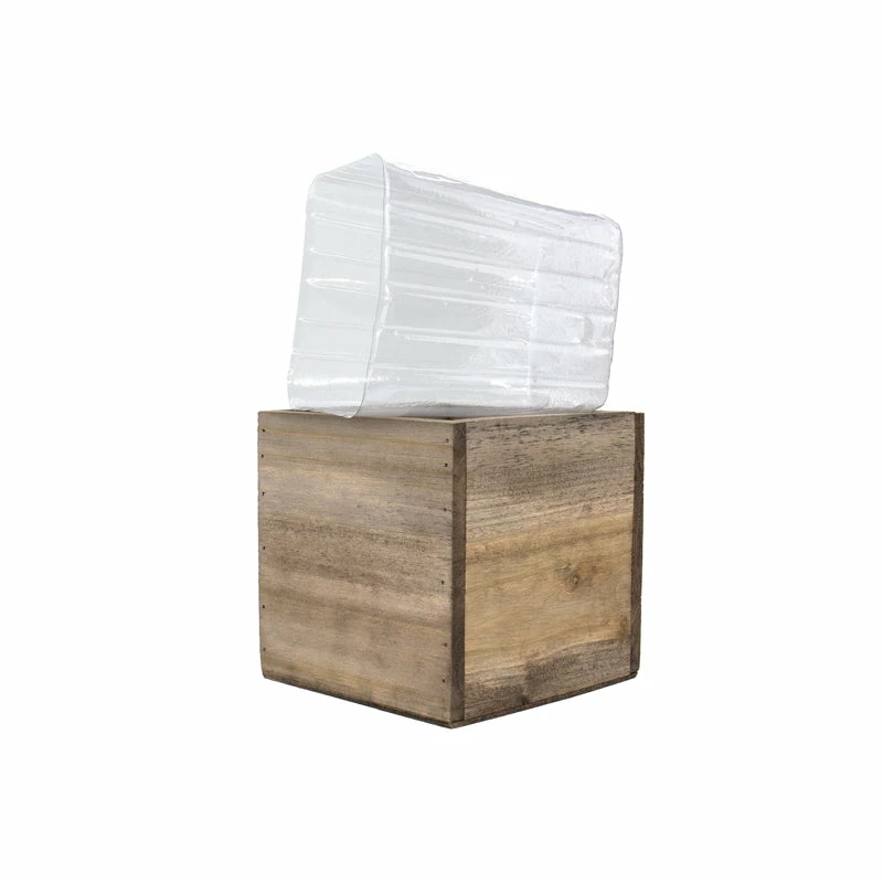 New π Modern Vase And Gift 12 PCS Natural Wooden Cube Plant Box With Plastic Liner 6 Inches Each Side π