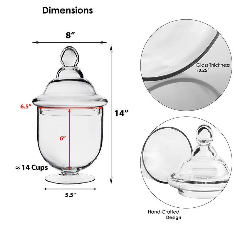 Outlet β Modern Vase And Gift Pack Of 4 PCS Clear Glass Apothecary Jar H-14.25" O-7" D-8" π - Image 2