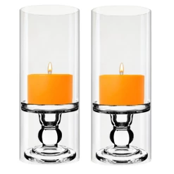 Wholesale 🛒 Modern Vase And Gift Pack Of 12 Sets Clear Glass Candle Holder & Over Fitment Tubes Combo Holder H-3.75" D-3.25", Tube H-10" D-4" 😀