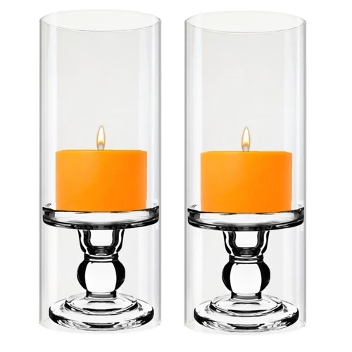 Wholesale ๐ Modern Vase And Gift Pack Of 12 Sets Clear Glass Candle Holder & Over Fitment Tubes Combo Holder H-3.75" D-3.25", Tube H-10" D-4" ๐