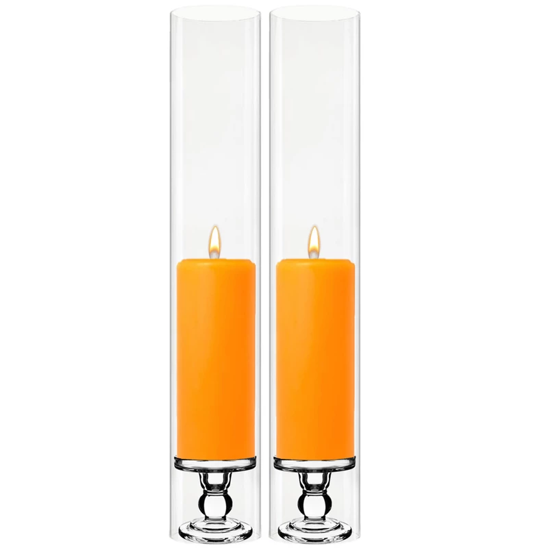 Flash Sale 😍 Modern Vase And Gift Pack Of 12 Sets Clear Glass Candle Holder & Over Fitment Tubes Combo Holder H-3.75" D-3.25", Tube H-24" D-4" 🌟