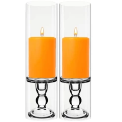 Cheapest 🧨 Modern Vase And Gift Pack Of 12 Sets Clear Glass Candle Holder & Over Fitment Tubes Combo Holder H-4.5" D-3.25", Tube H-14" D-4" 😀