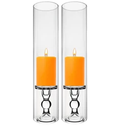 Hot Sale ✨ Modern Vase And Gift Pack Of 12 Sets Clear Glass Candle Holder & Over Fitment Tubes Combo Holder H-5.5" D-3.25", Tube H-18" D-4" 🥰