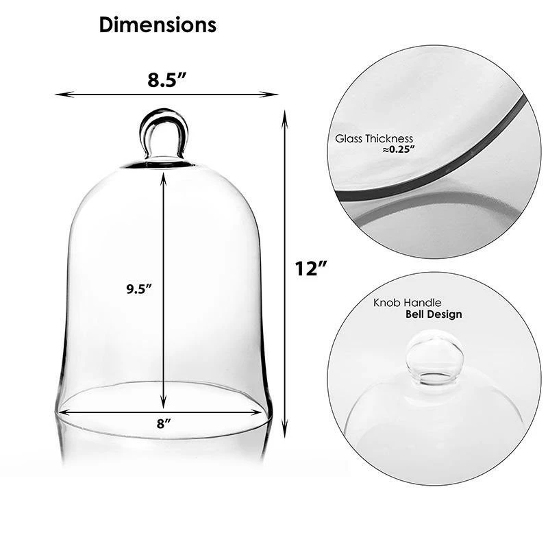 Cheapest π Modern Vase And Gift Pack Of 4 PCS Clear Glass Cloche Bell Jar D-8.5" H-12" β€οΈ - Image 2