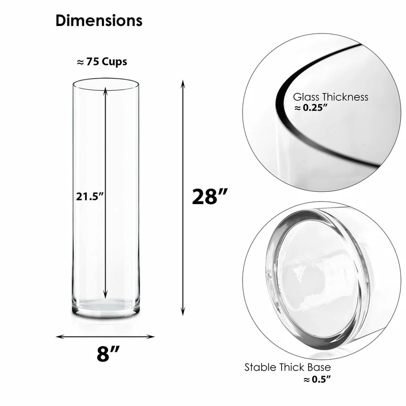 Wholesale β¨ Modern Vase And Gift Pack Of 2 PCS Clear Glass Cylinder Vase D-8" H-28" π― - Image 2