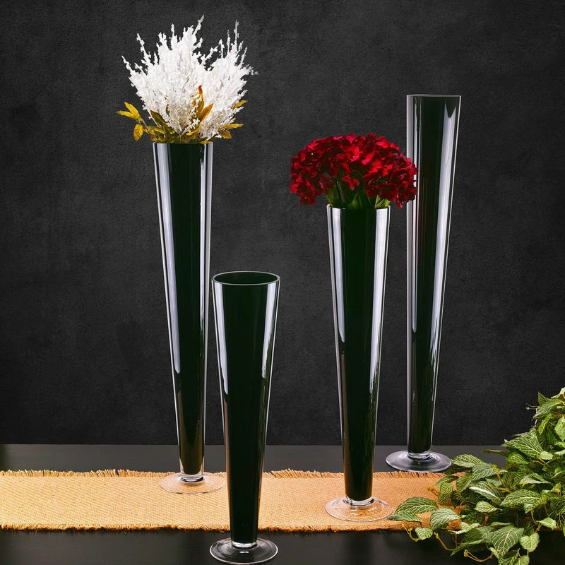 Discount β€οΈ Modern Vase And Gift Pack Of 12 PCS Black Glass Trumpet Vase D-4.5" H-20" 𧨠- Image 4