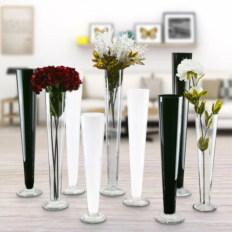 Discount β€οΈ Modern Vase And Gift Pack Of 12 PCS Black Glass Trumpet Vase D-4.5" H-20" 𧨠- Image 5
