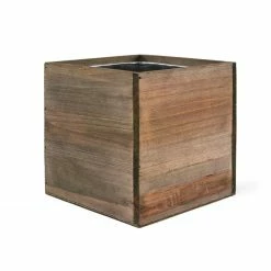 Flash Sale ⭐ Modern Vase And Gift Pack Of 24 PCS Natural Wooden Cube Plant Box With Zinc Metal Liner O-4" H-4" ✨