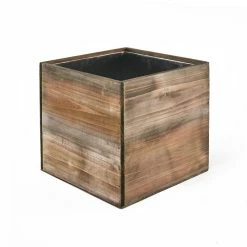 Cheapest 🎉 Modern Vase And Gift Pack Of 8 PCS Natural Wooden Cube Plant Box With Zinc Metal Liner O-8" H-8" 👍