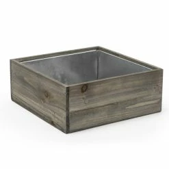 Cheap 👏 Modern Vase And Gift Pack Of 6 PCS Natural Wooden Square Plant Box With Zinc Metal Liner O-10" H-4" ✨