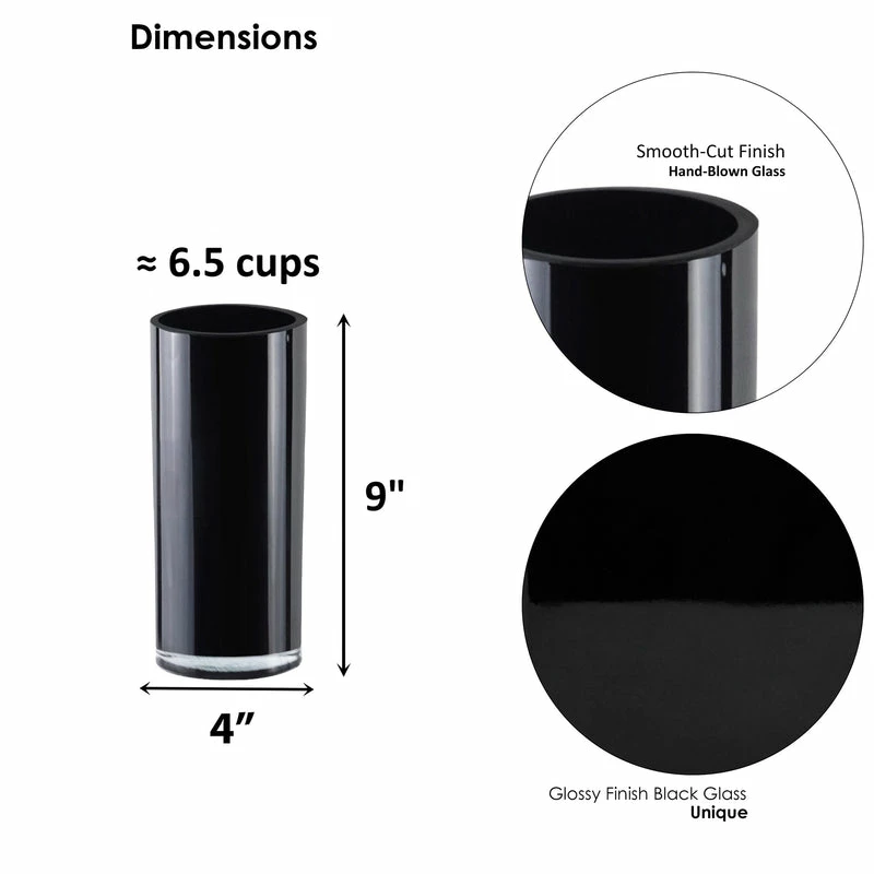 Best deal π Modern Vase And Gift Pack Of 12 PCS Black Glass Cylinder Vase D-4" H-9" π - Image 3