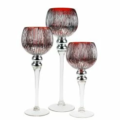 Cheapest 🤩 Modern Vase And Gift Pack Of 3 SETS Mercury Red Glass Wavy Candle Holder O-4" Set Of 3 Height 🧨