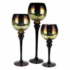 Discount 🤩 Modern Vase And Gift Pack Of 3 SETS Mercury Brown Glass Crackle Candle Holder O-4" Set Of 3 Height 🤩