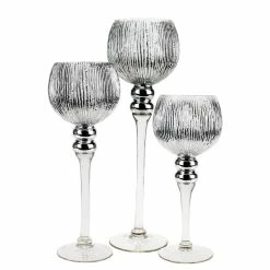 Coupon 🔥 Modern Vase And Gift Pack Of 3 SETS Mercury Silver Glass Wavey Candle Holder O-4" Set Of 3 Height ✨