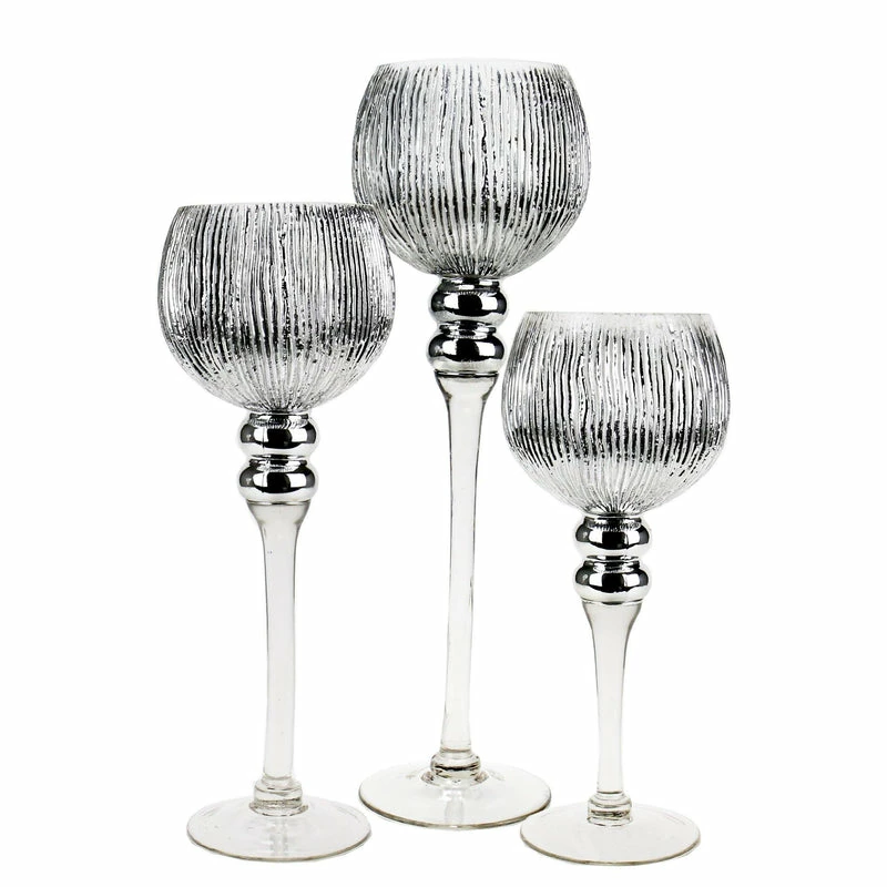 Coupon 🔥 Modern Vase And Gift Pack Of 3 SETS Mercury Silver Glass Wavey Candle Holder O-4" Set Of 3 Height ✨