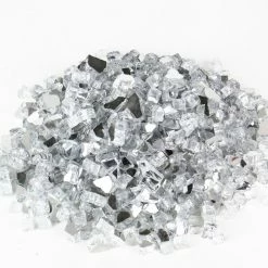 Promo ⌛ Modern Vase And Gift Pack Of 30 LBS Silver Tempered Glass Reflective Fire Glass 0.5" 🔥
