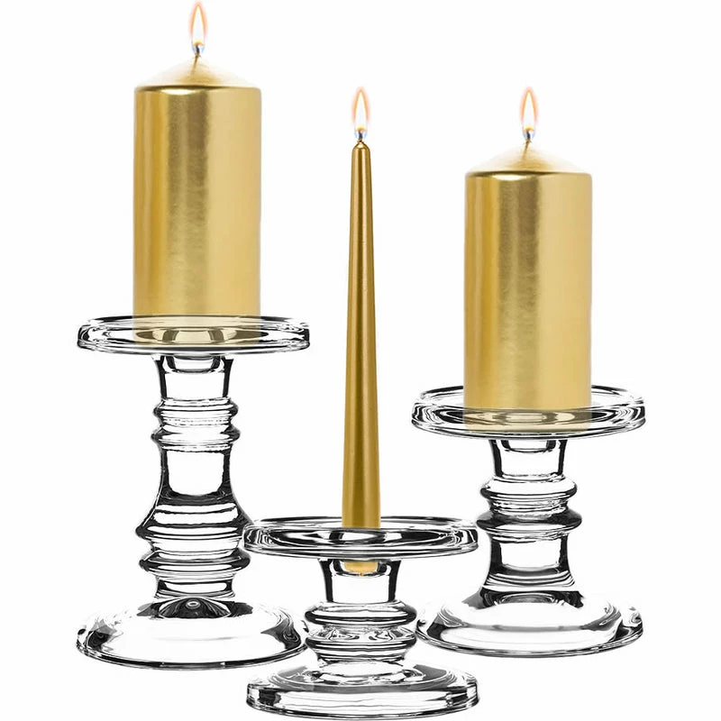 Hot Sale 𧨠Modern Vase And Gift Pack Of 4 SETS Clear Glass Pillar Candle Holder O-4.5" Set Of 3 Height β