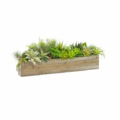 Cheap 🔥 Modern Vase And Gift 8 PCS Natural Wooden Rectangle Plant Box With Plastic Liner O-22"X5" H-4" 💯