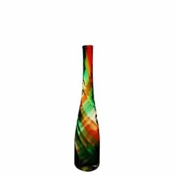 Coupon ⌛ Modern Vase And Gift Pack Of 6 PCS Red Green Glass Swirl Long Neck Vase H-13" D-1.75" ⭐
