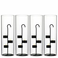 Brand new 🔔 Modern Vase And Gift Pack Of 12 Sets - Metal Black Tea Light Stand H-11.75" D-4.25" With 14" Hurricanes Tubes ⭐