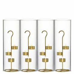 New π Modern Vase And Gift Pack Of 12 Sets - Metal Gold Tea Light Stand H-11.75" D-4.25" With 14" Hurricanes Tubes π