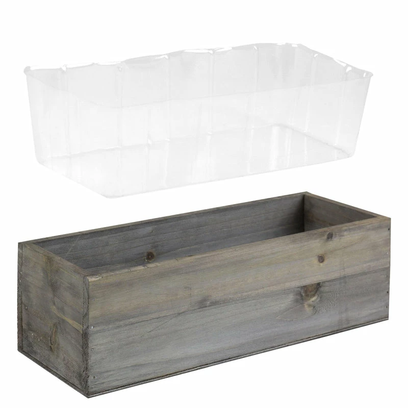 Deals ๐ Modern Vase And Gift 12 PCS Natural Wooden Rectangle Plant Box With Plastic Liner O-13"X5" H-4" ๐ - Image 5