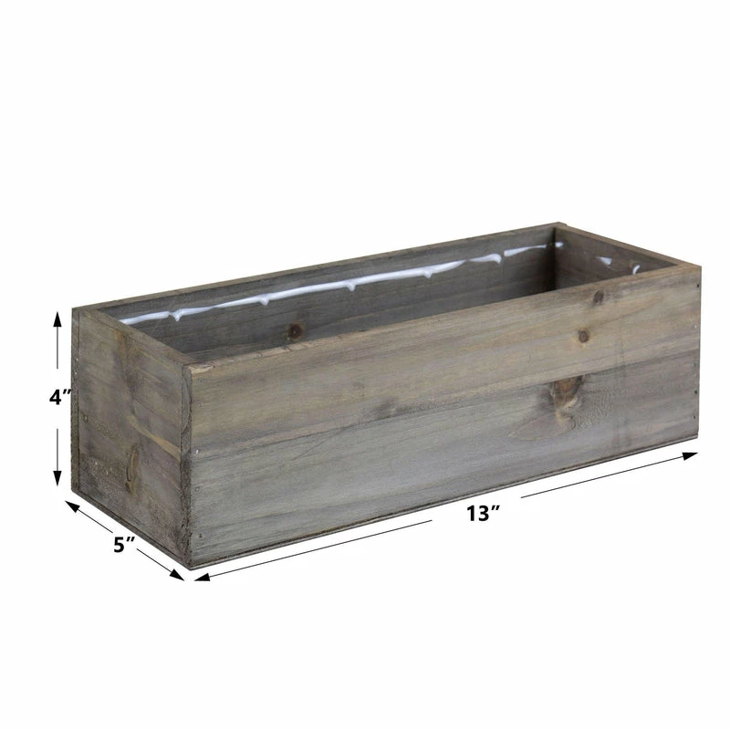 Deals ๐ Modern Vase And Gift 12 PCS Natural Wooden Rectangle Plant Box With Plastic Liner O-13"X5" H-4" ๐ - Image 2